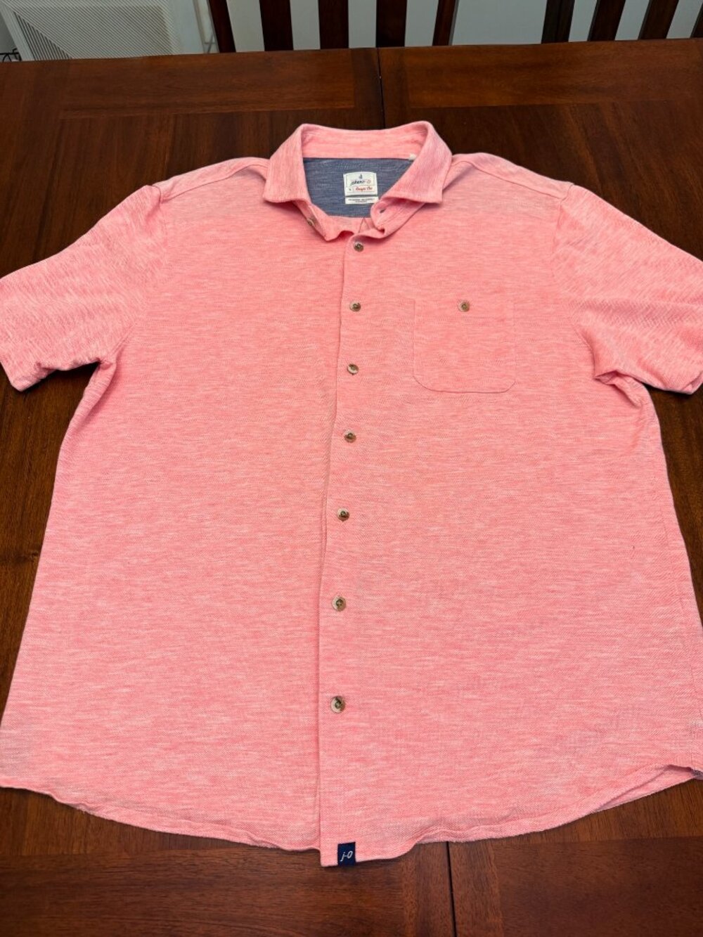 Johnnie-O Mens L Pink Knit Button Down Shirt Coastal Preppy Resortcore Chic 4522